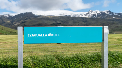Signage of Eyjafjallajokull volcano, Iceland