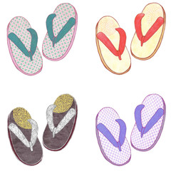 4種の和柄の草履　和装小物のセット