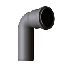 Plastic sewer pipe grey on white background, isolated. 3D rendering of excellent quality in high resolution. It can be enlarged and used as a background or texture.