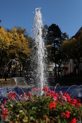 Fototapeta premium Fountain in the city of Subotica in autumn sunlight, fountain