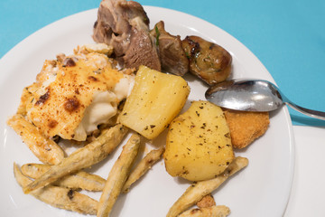 plate in a fast food restaurant full  food