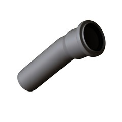 Plastic sewer pipe grey on white background, isolated. 3D rendering of excellent quality in high resolution. It can be enlarged and used as a background or texture.