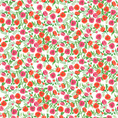 Red pink flower dense seamless pattern wallpaper. Peonies and roses vector background.