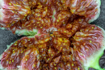 Macro view of torn common fig fruit