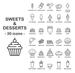 Sweets and Desserts Set - 30 Vector Icons 