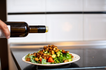 fresh cooking a salad and vegetables
