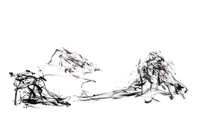 Black and white abstract art minimalist painting . Abstract watercolor brush illustration. Watercolor contemporary background. Modern black and white.