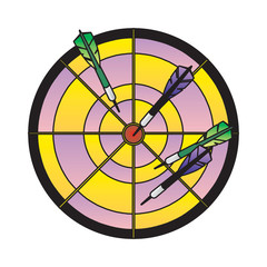 Dartboard with darts on a white