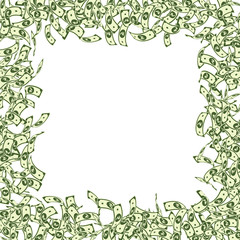 Obraz premium Indian rupee notes falling. Small INR bills on whi