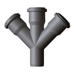 Plastic sewer pipe grey on white background, isolated. 3D rendering of excellent quality in high resolution. It can be enlarged and used as a background or texture.