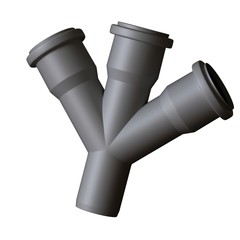 Plastic sewer pipe grey on white background, isolated. 3D rendering of excellent quality in high resolution. It can be enlarged and used as a background or texture.