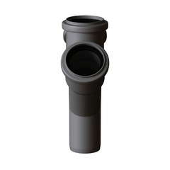 Plastic sewer pipe grey on white background, isolated. 3D rendering of excellent quality in high resolution. It can be enlarged and used as a background or texture.