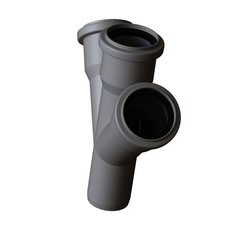 Plastic sewer pipe grey on white background, isolated. 3D rendering of excellent quality in high resolution. It can be enlarged and used as a background or texture.