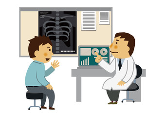 医者と患者。 女医と女性患者。 診察をする医師と患者。 診察室のイメージ。