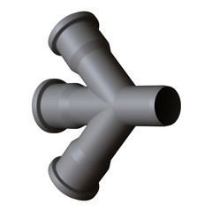 Plastic sewer pipe grey on white background, isolated. 3D rendering of excellent quality in high resolution. It can be enlarged and used as a background or texture.