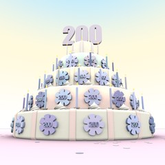 Birthday cake - colorful card illustration with a cake with number 200