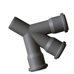 Plastic sewer pipe grey on white background, isolated. 3D rendering of excellent quality in high resolution. It can be enlarged and used as a background or texture.