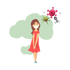 Girl in medical mask cartoon vector illustration