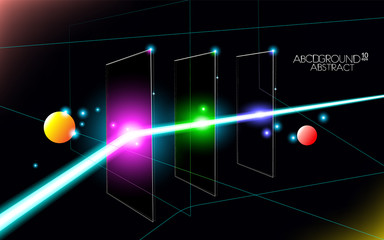 Minimalism multi-colored glass hi-tech abstract background. Design glowing neon technology rgb double-glazed windows. Layout cover vector illustration. Lights night facades, panel.