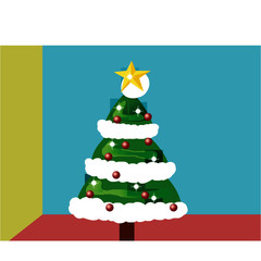 Christmas Tree in Room - Cartoon Vector Image