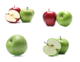 Green apple isolated on white background (set  mix   collection)