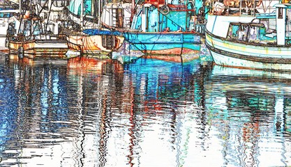 Fototapeta na wymiar Colorful Fishing boats in a small harbour