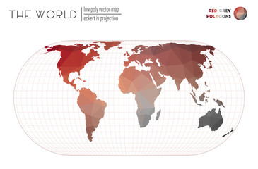 Vector map of the world. Eckert IV projection of the world. Red Grey colored polygons. Elegant vector illustration.