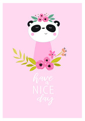Vector poster with a panda "have a nice day." Little cartoon panda
