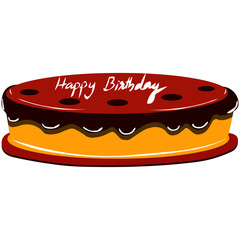 Large Chocolate Cake with Cherries - Cartoon Vector Image