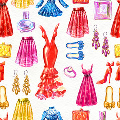 Fashion seamless pattern. Watercolor hand drawn background