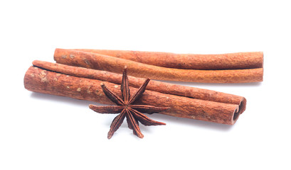 cinnamon stick and star anise  isolated on white background