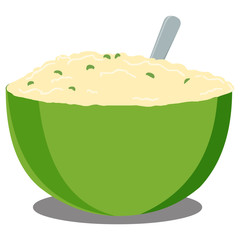 Porridge in Green Bowl - Cartoon Vector Image