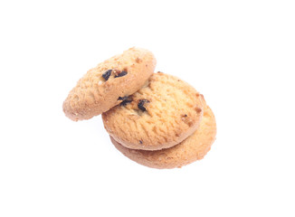 Chocolate chip cookies isolated on white background. Sweet biscuits