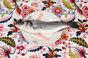 fish flower plate arms doll