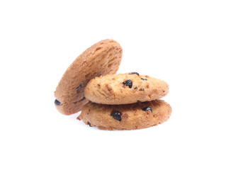 Chocolate chip cookies isolated on white background. Sweet biscuits