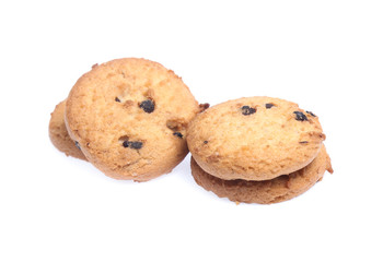 Chocolate chip cookies isolated on white background. Sweet biscuits