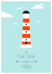 Lighthouse vector poster "let the sea set you free"