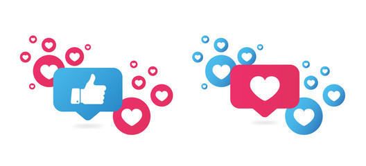 Like and Love icons. Thumbs up and heart, social media icon. Vector illustration. - obrazy, fototapety, plakaty