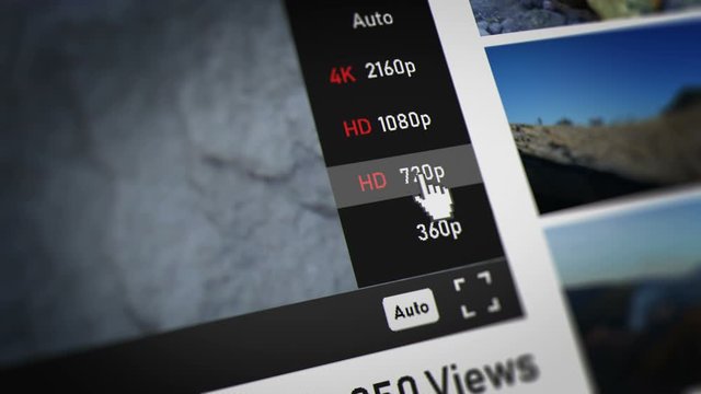 Mouse Cursor Choosing 720p (standard HD) on Video Sharing Website