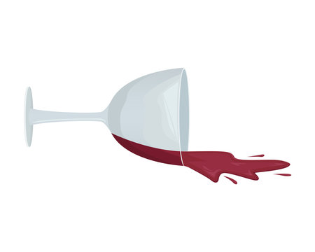 Spilled red wine from a fallen glass. Isolated vector illustration.