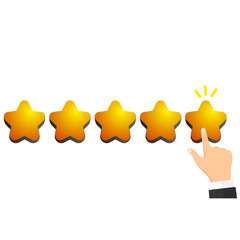 Hand showing on five star. Five stars customer product rating review flat icon for websites