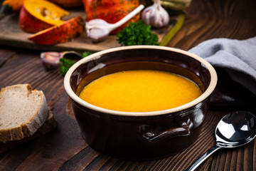 Homemade Pumpking Soup. Autumn Healhy Eating