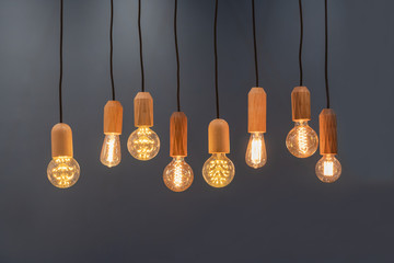 Modern group set of tungsten ceiling lamps the lamp cap is made of wood with a beautiful texture on...