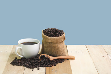 Hot Coffee cup  on the wooden table