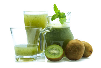 kiwi smoothie isolated on white background  in glass