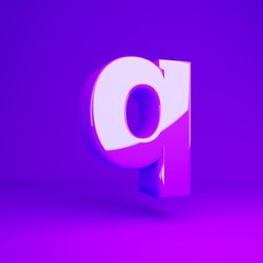 Glossy violet letter Q lowercase violet matte background