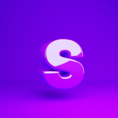 Glossy violet letter S lowercase violet matte background