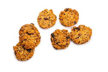Granola cookies isolated on white background.