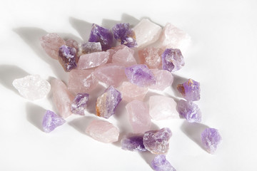 amethyst and pink quartz gems - obrazy, fototapety, plakaty