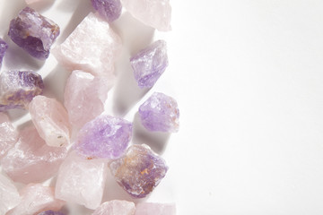 amethyst and pink quartz gems - obrazy, fototapety, plakaty